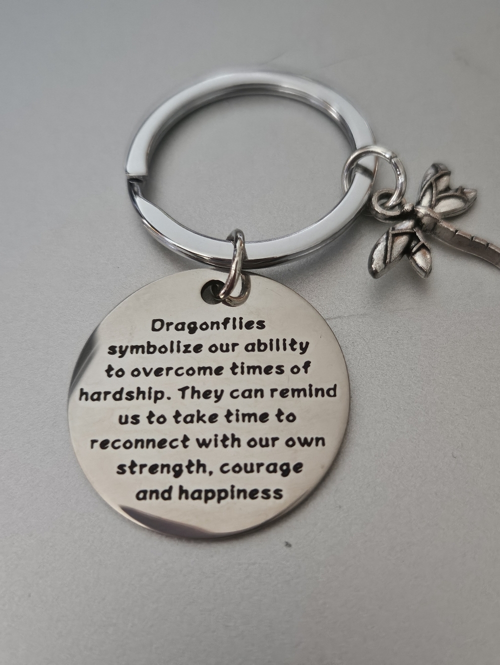 Silver Dragonfly Inspirational Keychain